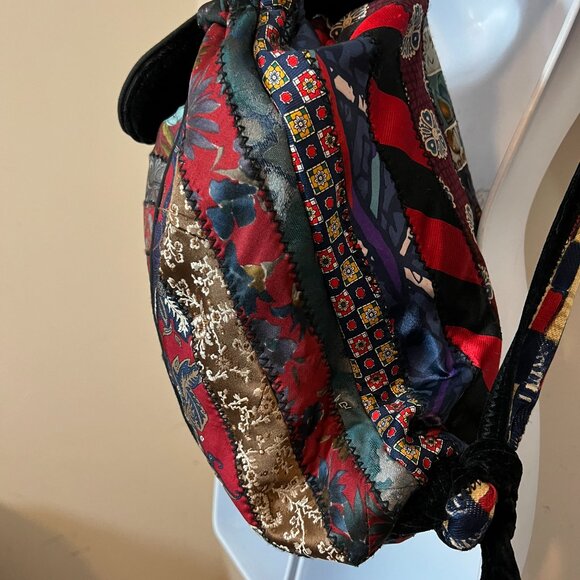 Upcycled  Handmade VIntage Silk Ties Backpack Boho Festival - Picture 3 of 10